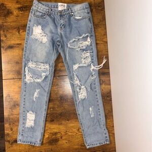One Teaspoon Light Wash Distressed Boyfriend Jeans
